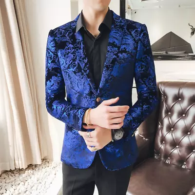 Men Velvet Suit Blazer Prom Stage Showman Costume Coat Tops Dress Jacket • $39.99