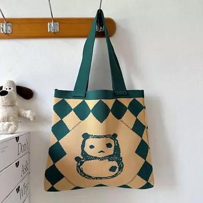 Reusable Handmade Knit Handbag Panda Tote Bags Foldable Shopping-Bag • $22.42