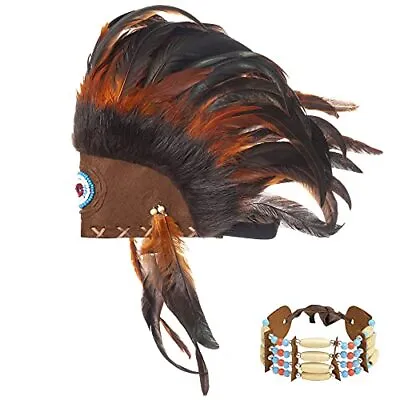 $38.30 • Buy Native American Indian Headdress - Feather Headdress And Choker For Native Am...