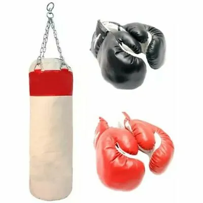 PUNCHING BAG W/ 2 PAIRS OF BOXING GLOVES MMA Training Sparring Canvas Heavy Duty • $37.99