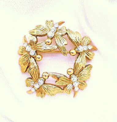 Vintage 1928 Jewelry Co. Clear Rhinestone Butterfly Circle Brooch • $9.99