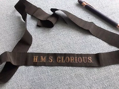 ORIGINAL 1930s HMS GLORIOUS NAME HAT CAP TALLY TALLIE ( DOT } ROYAL NAVY  NAVAL  • £68.50
