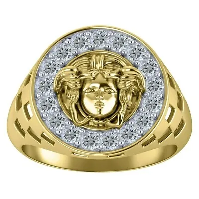 Men's Medusa Gothic Ring 2 Carat Lab Created Diamond Yellow Gold Plated Silver • $272.99