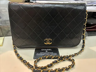 Chanel Quilted Wallet On Chain Black Lambskin Shoulder Handbag WOC Vintage • $1895