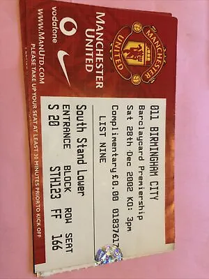 Manchester Utd V Birmingham City League 28th Dec 2002..match Ticket • £1