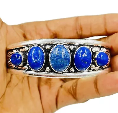 925 Sterling Silver Lapis Lazuli Gemstone Handmade Jewelry Men's Cuff Bracelet • $16.79