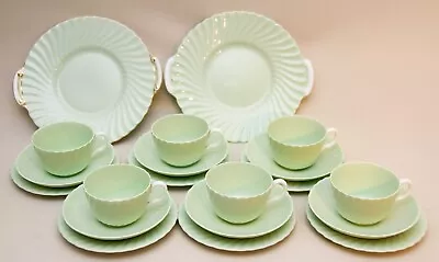 Minton Fife Pale Green Tea Cups Saucers Side Plates Cake Plate 1940's Tea Set • £26