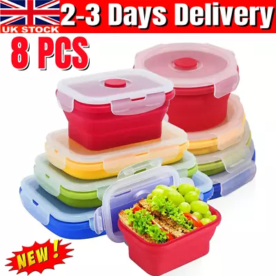 8 PCS Collapsible Food Storage Containers Stackable Silicone Food Storage Conta • £21.89