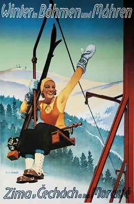 Winter In Bohmen Mahren Cechach Vintage Czech Ski Travel Poster Repro 16x24 • $9.95