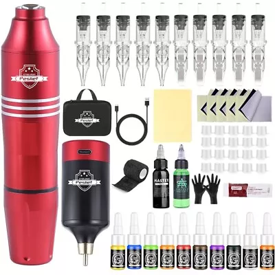 Tattoo Pen Machine Kit Complete For Beginners With Power Supply 10Pcs Needles • $42.99