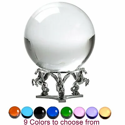 5in Crystal Ball Sphere For Feng Shui Meditation Decor + Silver Pegasus Stand • $79.90