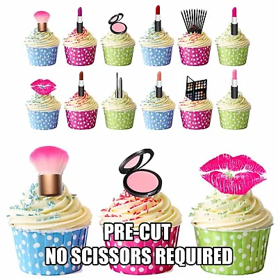 PRECUT Make-Up / Cosmetics Party Pack 36 Edible Cup Cake Toppers Decorations   • £5.99