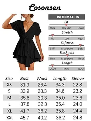 $17.59 • Buy Cosonsen Womens Evening Dress Short Sleeve Deep V-Neck Mini Dresses Black XXL