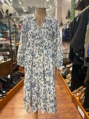 Matta Cream & Blue Cotton Floral Maxi Long Sleeve Dress Size M • $170