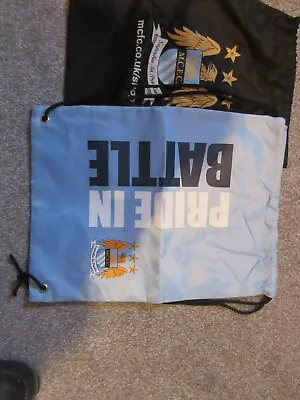 2 Vintage Manchester City Draw String  Bags Battle In Pride Bag  & Crest Bag • £4.09
