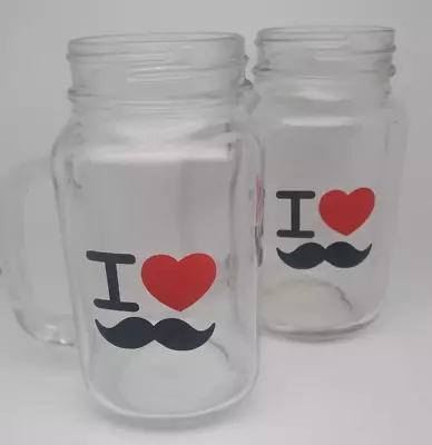 Circleware  I Love Mustache  Set Of 2 Mason Jar Mugs 24 Oz.  • $7