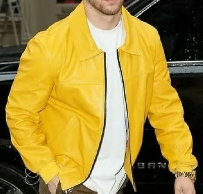 Yellow Lambskin Leather Jacket Men Flight/Bomber Size S M L XL XXL Customize • $155