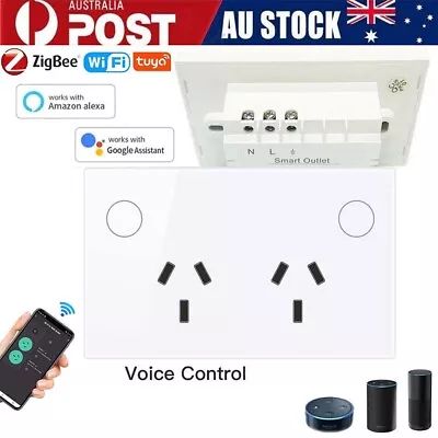 Zigbee Wifi Touch Glass Double Panel Power Point Wall Outlet Socket Switch 16A • $30.39