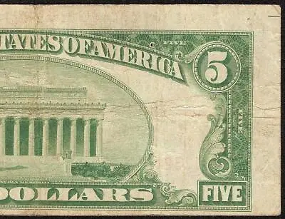1929 $5 Bill Misaligned Back Print Error Brown Seal Bank Note Old Paper Money • $150