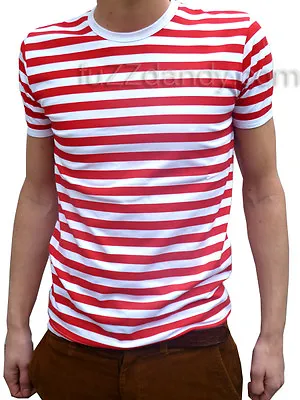 MENS Stripey Tee T-shirt Red White Indie Mod Psychedelic NEW Striped Nautical  • £16.25