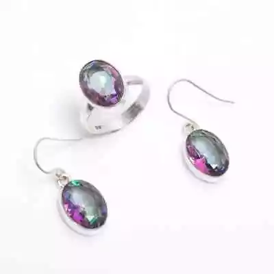 Nice Mystic Topaz Earring & Ring Set Solid 925 Silver Handmade Jewelry Set AP619 • $17.21