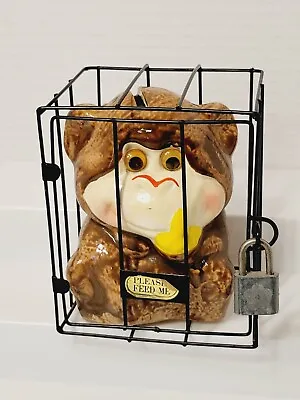 Monkey In A Cage Ceramic Piggy Bank - Vintage - No Key Included • $12.95