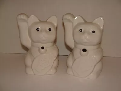 Benihana White Maneki Neko Lucky Cat Tiki Mug Cup Vase Planter Lot Of 2 • $24.99