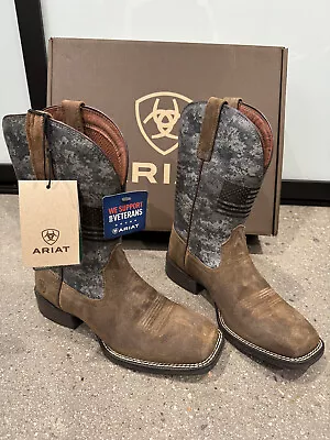 ARIAT Boots Mens Sport Flying Proud Sz 8 Wide Square Tumbleweed Taupe Green Camo • $125