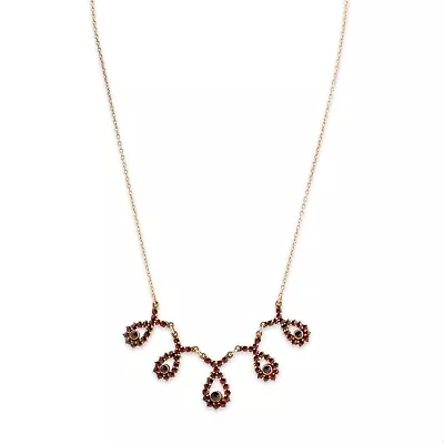 Vintage Sterling Silver Bohemian Garnet Gilt  Festoon Necklace 17  • $249.50