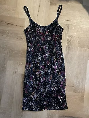 Black Beaded Embellished Miss Selfridge Dress Size 10 • £17.99