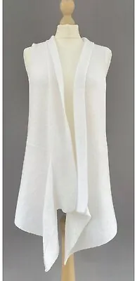 Marco Polo White Sleeveless Cardigan Waistcoat Cover Up Longline Layering Size S • £22.99