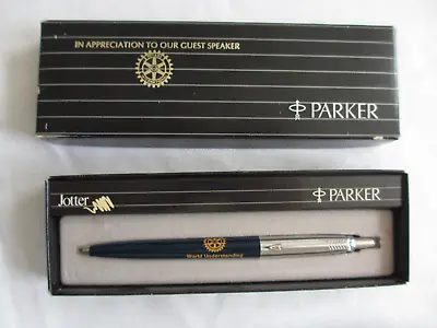 Vintage Parker Jotter Ballpoint Pen Navy Chrome Promo Rotary International Club • $16.97