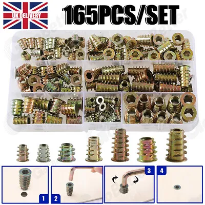 165Pcs Threaded Inserts Nuts M4 M5 M6 M8 Wood Screw Inserts Nuts Furniture • £8.14