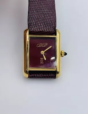 Must De Cartier Tank Vintage 18k Gold Electroplated Manual Wind Red Ladies Watch • $1199