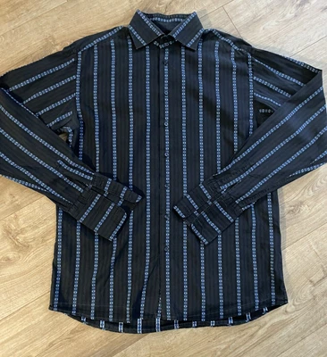 £12.99 • Buy Charcoal Cotton Floral Stripe French Cuff Shirt By Sand Copenhagen Size 42