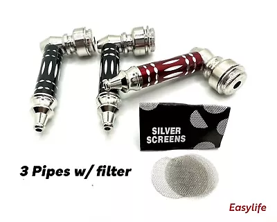 3X Metal Smoking Pipes With Caps + Tobacco Screens For Bowl SAME DAY SHIP • $13.79