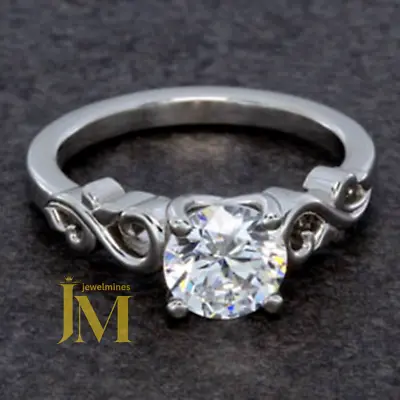 Solid 14K White Gold Moissanite Vintage Engagement Ring Round Cut 1 Carat VVS1 • $237.51