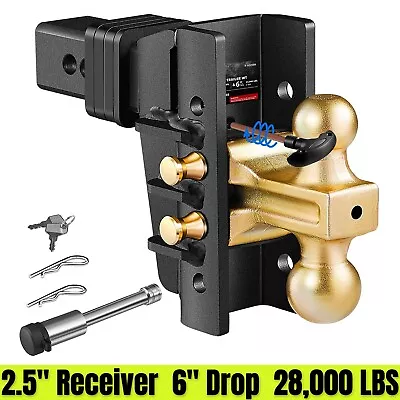 Adjustable 6  Drop Hitch With 2  & 2-5/16  Ball  For 2.5  Receiver 28000 LB GTW • $159.99