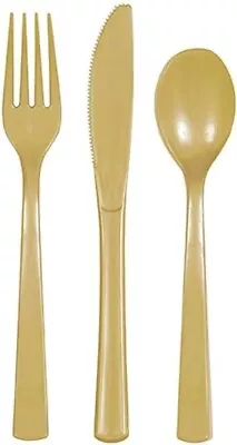 Gold Coloured Plastic Reusable Cutlery  Assorted Party 4 Packs Of 18 Pieces =92 • £5.99