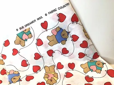 1993 Vtg Sue Dreamer Valentine Bears & Hearts Fabric Material Quilt Sew 18”X45” • $9.99