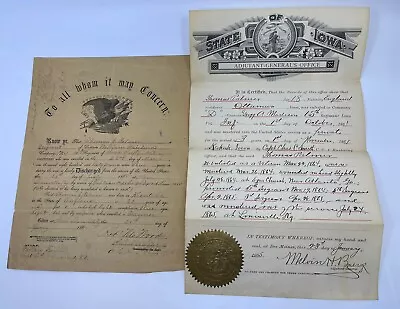 1865 Union Civil War Original & Duplicate Discharge Papers Iowa 3rd Sergeant • $200