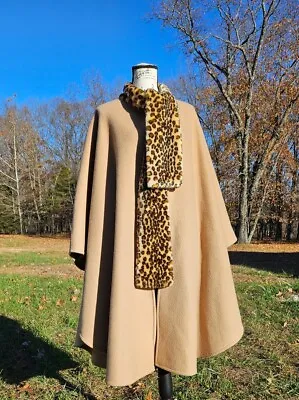 Vtg Amanda Smith Cape Faux Fur Leopard Scarf Fleece One Size • $39.99