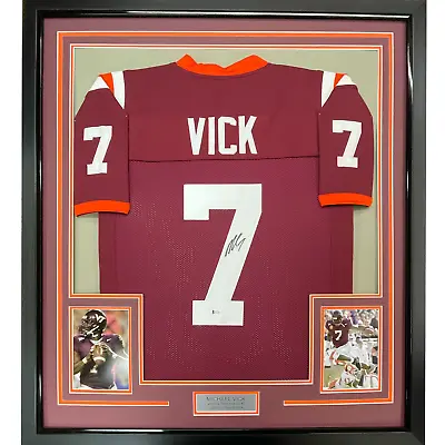 FRAMED Autographed/Signed MICHAEL MIKE VICK 33x42 Virginia Tech Jersey PSA COA • $399.99