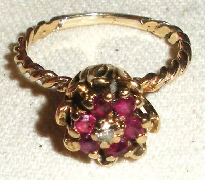 ANTIQUE 10K GOLD DIAMOND & RUBY TULIP FLOWER ENGAGEMENT RING SIZE 5 3/4 Tuvi • $250