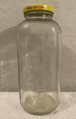 Vintage Embossed Clear Glass 32oz Water Juice Refrigerator Jar W/Yellow Lid • $8