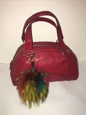 $65 • Buy Tosca Blu Chili Red Leather Satchel Zip Bowling Bag Handbag Purse Unique Shape