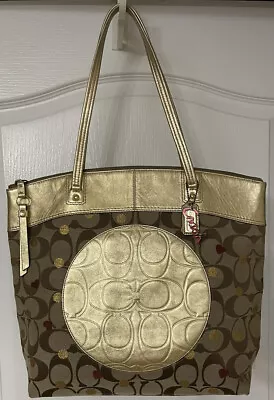 COACH LAURA SECRET ADMIRER TOTE 18870 Gold & Khaki Signature NICE! • $99