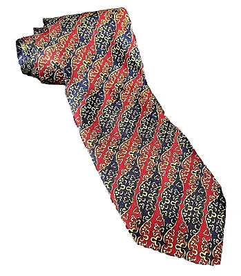 Gianni Versace Tie Silk Geometric Medusa Head Italy Red Blue Gold Designer • $34.99