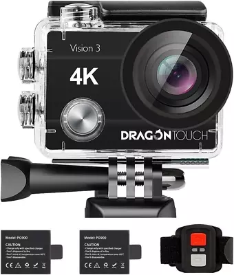 Dragon Touch 4K Action Camera 20MP Vision 3 Underwater Waterproof Camera 170° Wi • $73.47