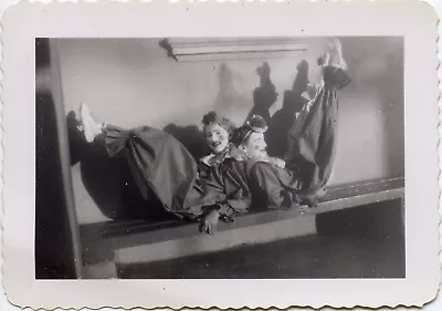 Cute Clowns Posing Legs Up Costume Face Paint Makeup Vintage Snapshot Photo • $15